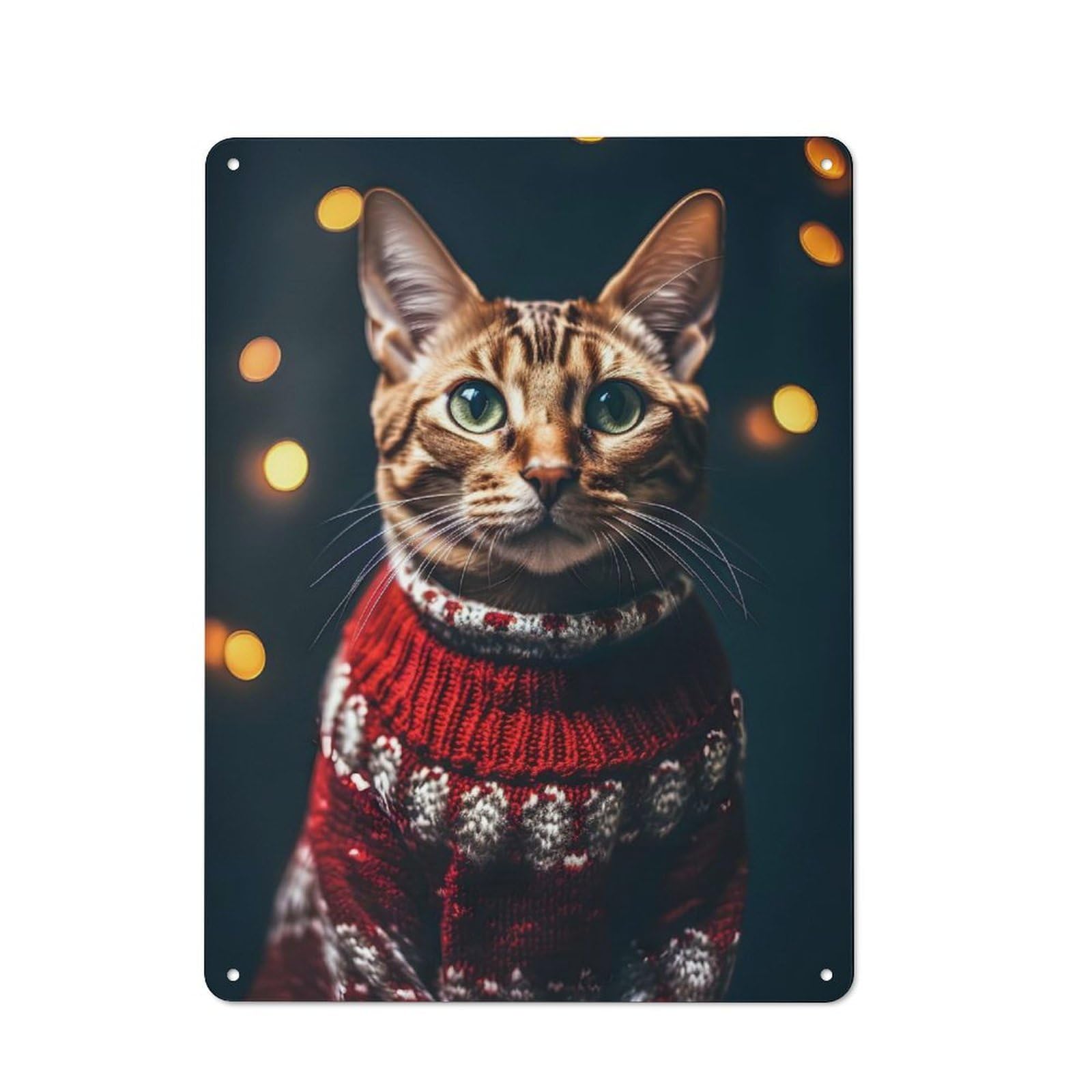 Junmoney Christmas Cat Metal Plaque 40X30cm With For Hallway Wall, Rustic Decor, For Garage, Workshop And Man Cave Decoration