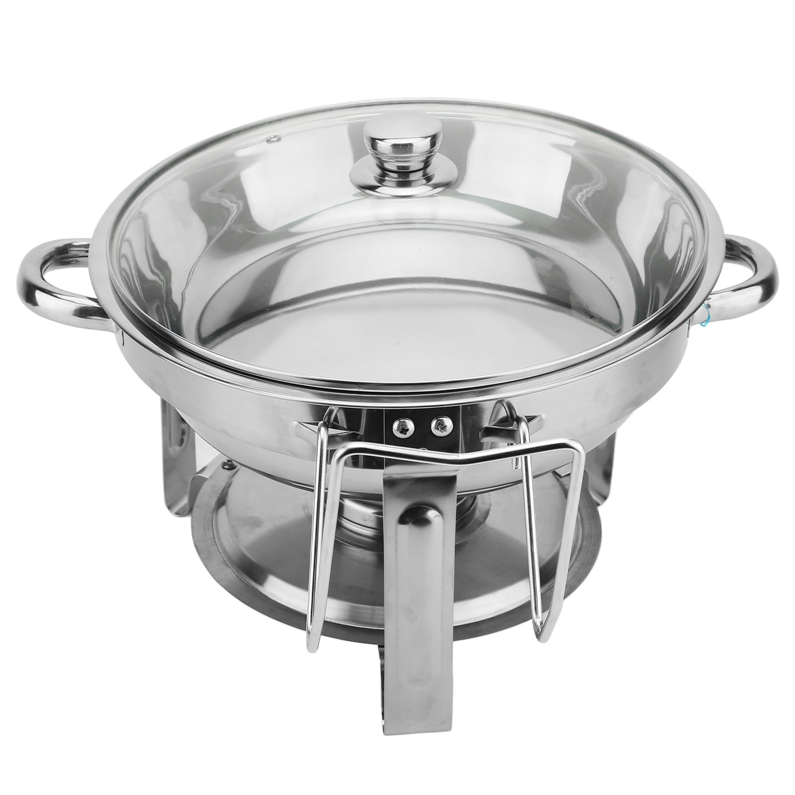 stainless steel chafing dish with glass lid, erosion resistant, 4.5L capacity, buffet server set with alcohol stove for holiday party events (4.5L with Hanging Rack)