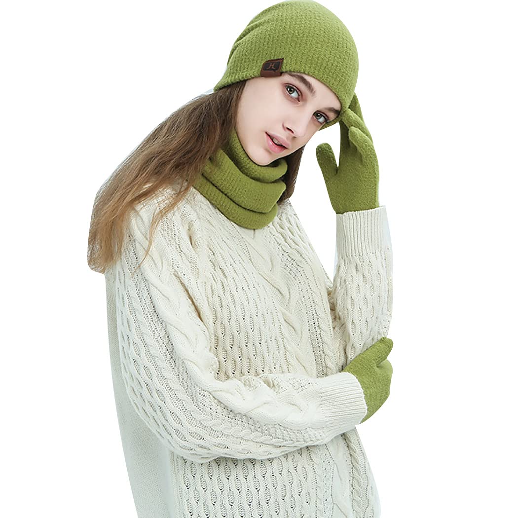 lnrueg Hat Scarf Gloves Set Classic Breathable Unisex Elastic Solid Color Ribbed Knit Cap Watch Cap Loop Scarf Girl Coldproof Elastic Cuff Man-picture-16