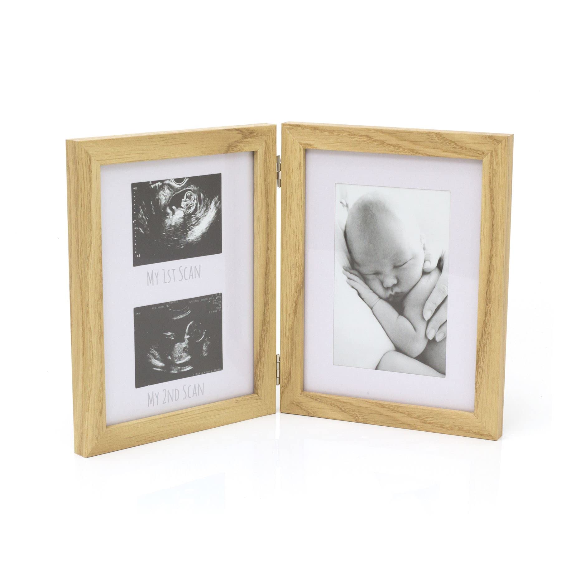 Double Wooden Baby Ultrasound Scan And Newborn Photo Picture Frames With Mount
