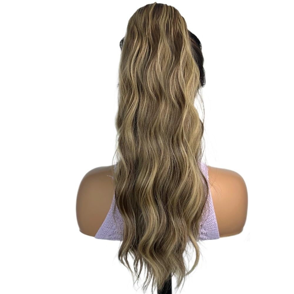 Ponytail Extension 18-Zoll-Pferdeschwanzverlängerung mit Kordelzug, lange, lockige, gewellte Haarteile, synthetischer Pferdeschwanz for Frauen(12H24)