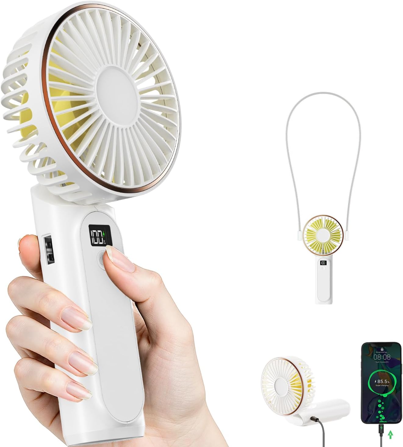 Portable Handheld Fan, Portable Fan Rechargeable, 4000mAh, 180° Adjustable, 6 Speed Wind, Display Electricity in Real Time, USB Rechargeable Foldable F an, Quiet Personal Fan with Power Bank