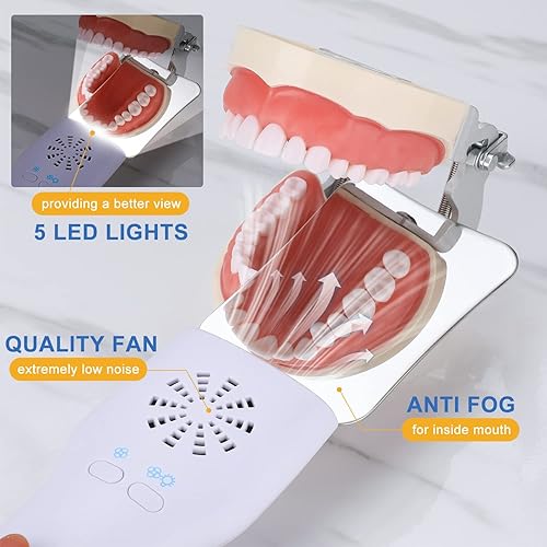 Miniatura 2 de Healthible Espejos de fotografía dental antiempañamiento espejo dental profesional para dientes sin niebla con ventilador y LED espejo dental con
