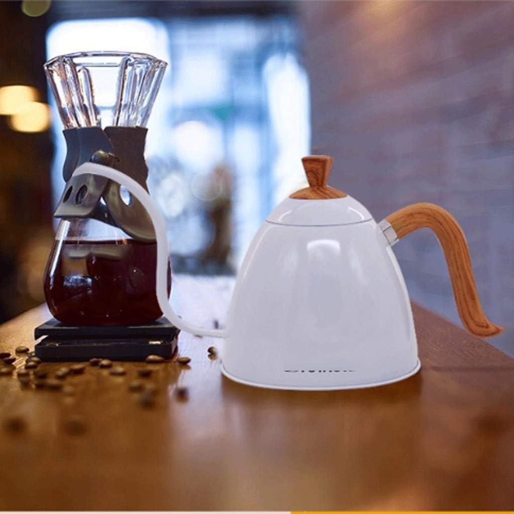 Stainless Steel Pearl White Wood Grain Slender Mouth Hand Punch Coffee Pot, Can Be Used in Induction Cooker, Gas Stove