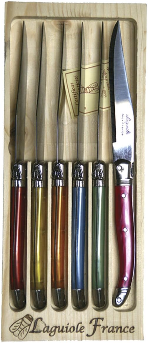 Laguiole Steak Knife Set of 6 with Multicolor Rainbow