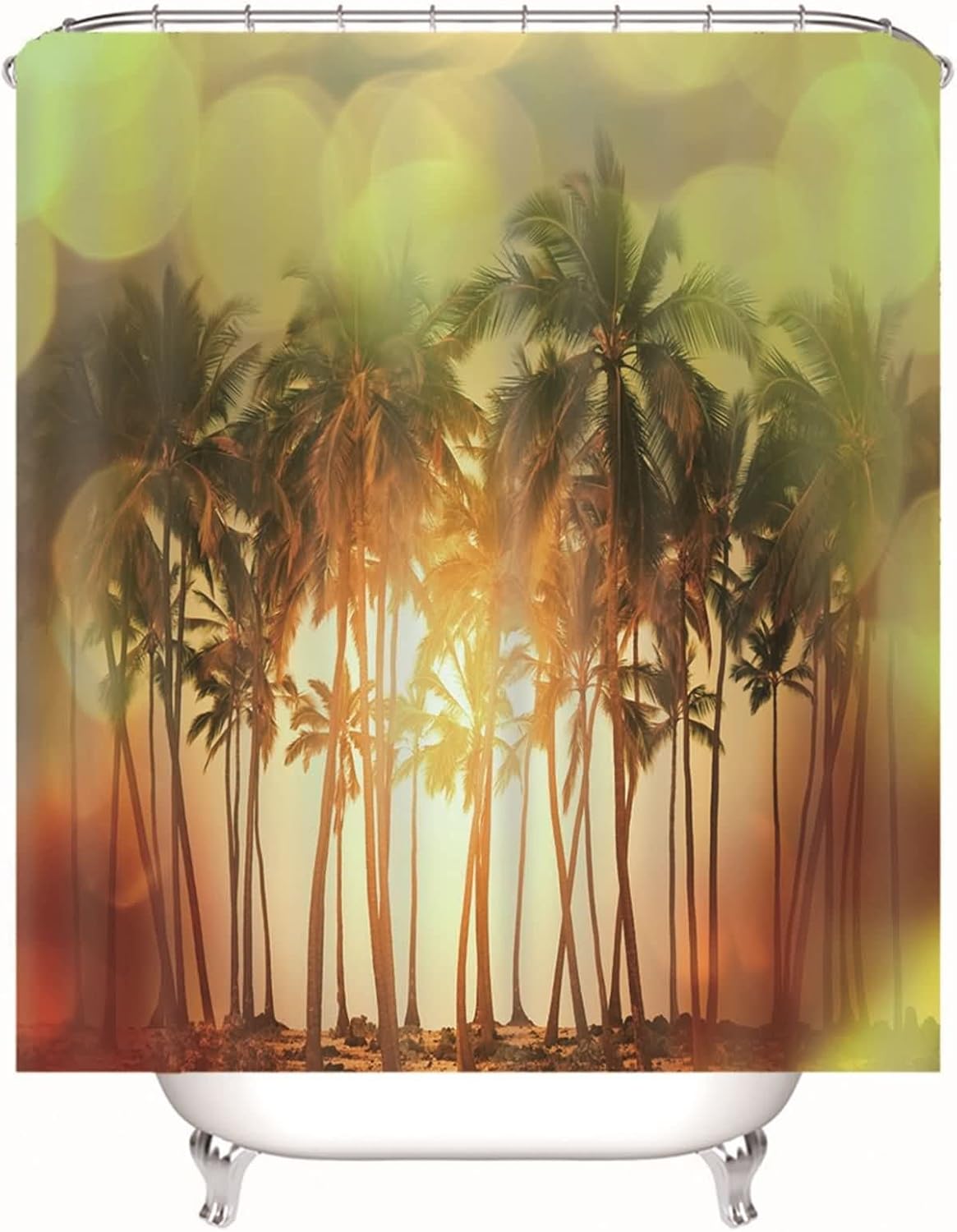 Soporte para Cortina De Baño Cortina Ducha Hojas Palmera Al Atardecer Cortinas De Baño Gruesas Cortina Ducha Decorativa Polyester Naranja Ojales De Acero Inoxidable, 120X180Cm