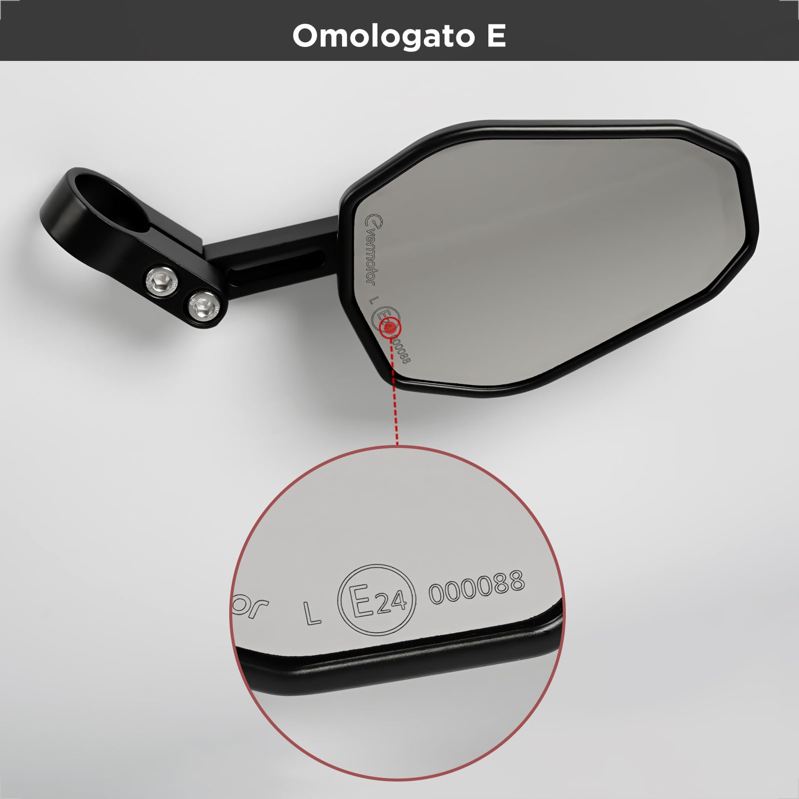 evermotor Specchietti Moto Omologati, E24, 360° Specchietti Moto Manubrio, Montaggio su Manubrio Ø22mm e Ø25,4mm, Universale, 2 pezzi