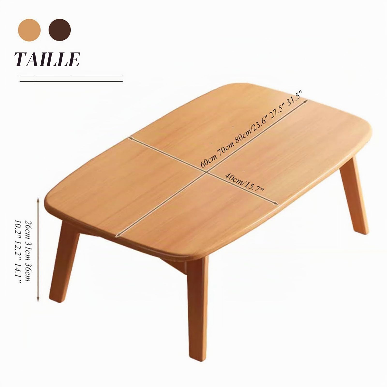 Table Basse Pliante Japonaise en Bambou, Table Portable et Pliable, Table Tatami Kotatsu, Table Basse pour s'asseoir au Sol, Meuble Japonais (80 x 40 x 31 cm, Naturel)