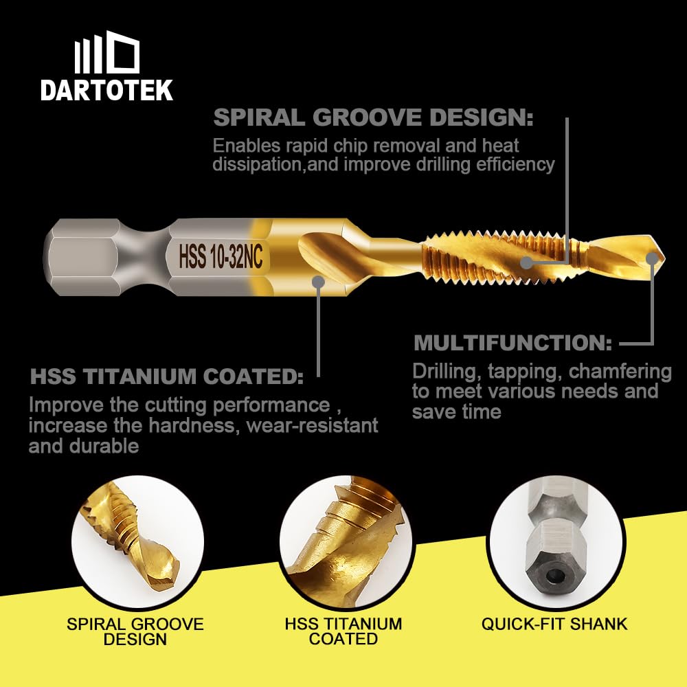 6pcs Combination Drill And Tap Bit Set, SAE 6-32NC To 1/4-20NC