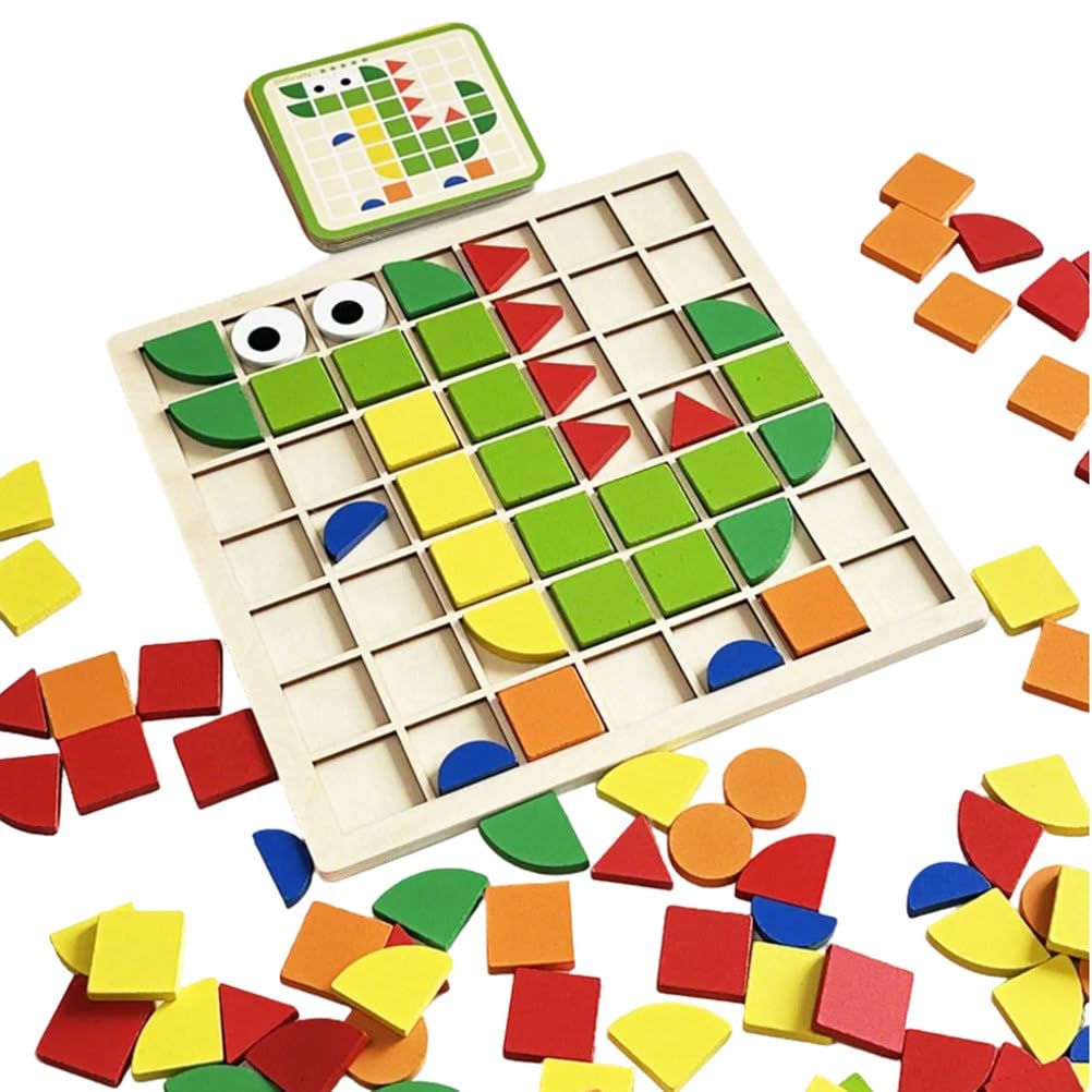 ttnmrc Montessori Wooden Geometric Shape Mosaic Puzzle Board
