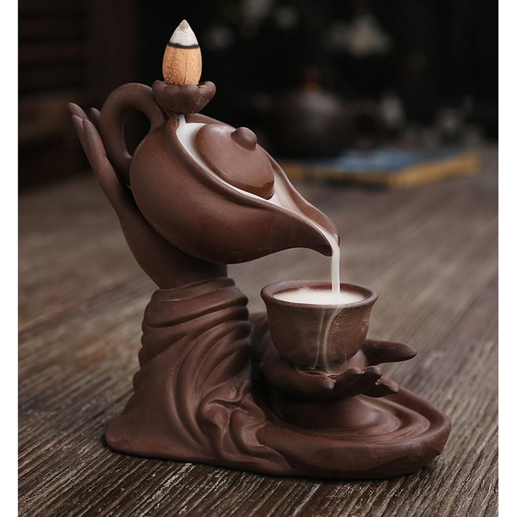 Quemador de Incienso Quemador de Incienso de reflujo de Mano de Buda, Adornos de decoración del hogar, Quemador de sándalo de reflujo de Tetera Creativa Quemador de Incienso en Cascada(B)