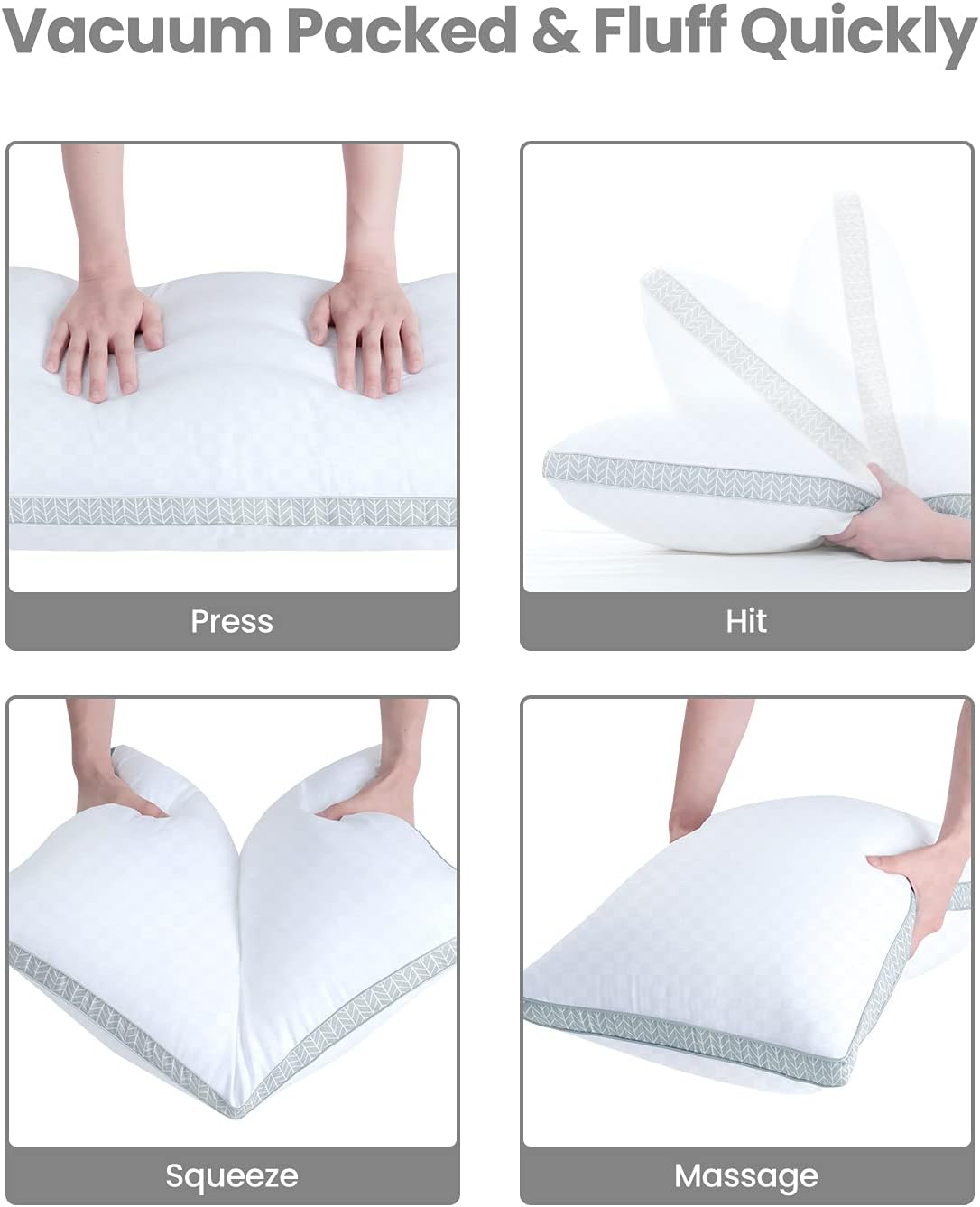 BedStory Pillows for Sleeping King Size, 2 Pack Ultra Soft Bed Pillows, Down Alternative Gusseted Pillows with Plush Fiber Fill - Ideal for Back, Stomach, or Side Sleepers - Light Grey : Home & Kitchen