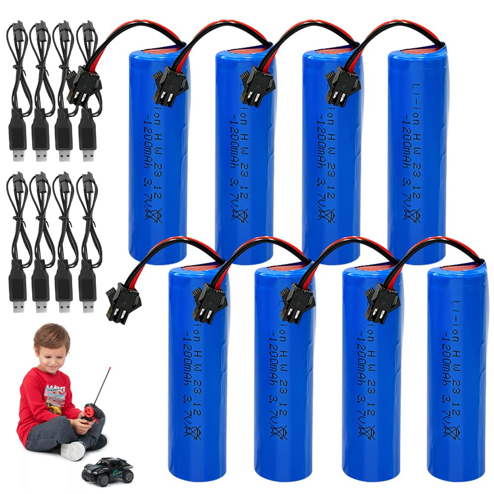 Batterie Li-Ion 3.7V Rechargeable 2 Batteries Li-ion 3,7V Rechargeables 1000mAh/1200mAh Avec Chargeur USB – Compatible Voitures RC, Bateaux, Avions