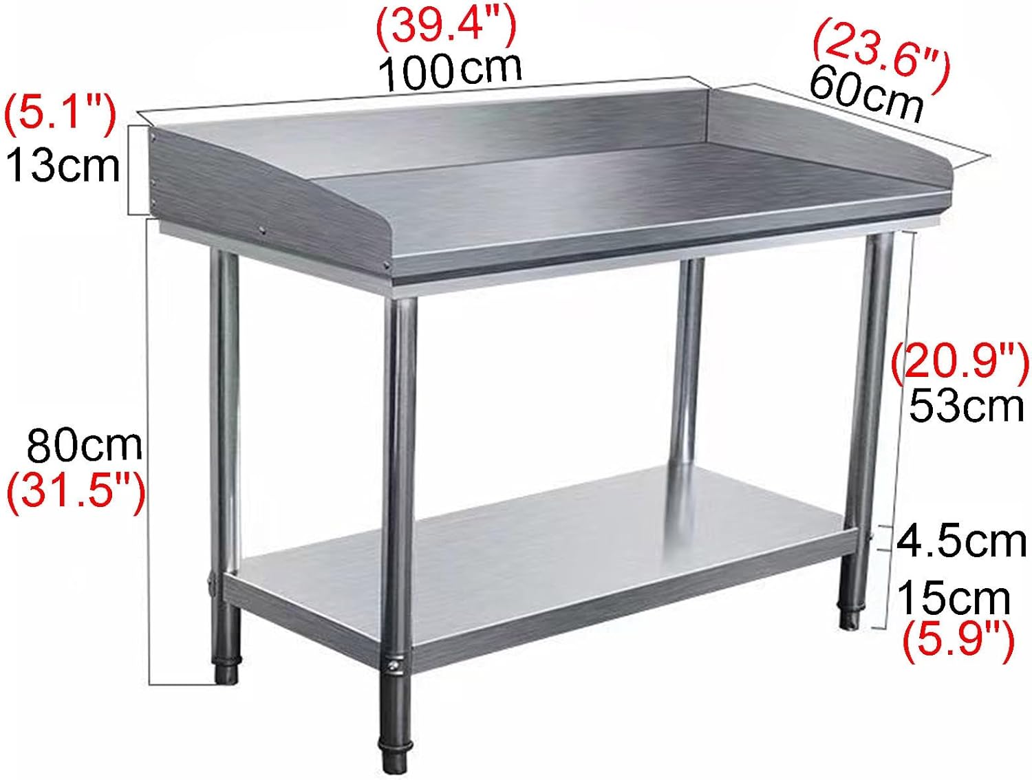 Triple Surround Work Table Double Stainless Steel Table Kitchen Prep Table Chopping Countertop Commercial Prep and Work Table Adjustable Legs Articulated Triangle Design Factory Packaging Table(90x60x