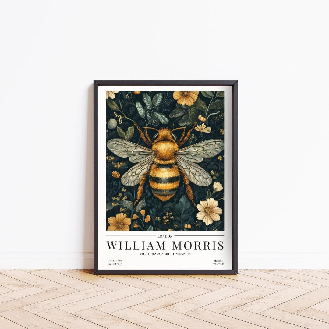 William Morris Bee Print, William Morris Exhibition Poster, Modern Bee Picture Art Nouveau Minimalist Home Decor Wall Art Print, Kitchen Living Room Decor Framed Wall Art (A4 - PRINT (Unframed))