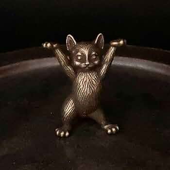 Amazon.co.jp: 53 真鍮 置物 ネコ 猫 立ち ビンテージ 風水 開運