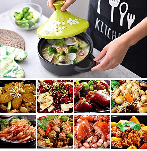 Tagine Pot with Handle, 20cm, Ceramic Pot, Casserole lid, Claypot Rice, High Temperature Resistance, Hand-Made Hand-Painted Taji Pot Slow Cooker Clay/White 1