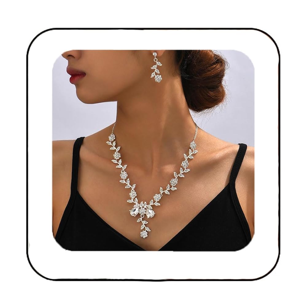 Amazon.com: Unicra Silver Bride Wedding Jewelry Sets Flower