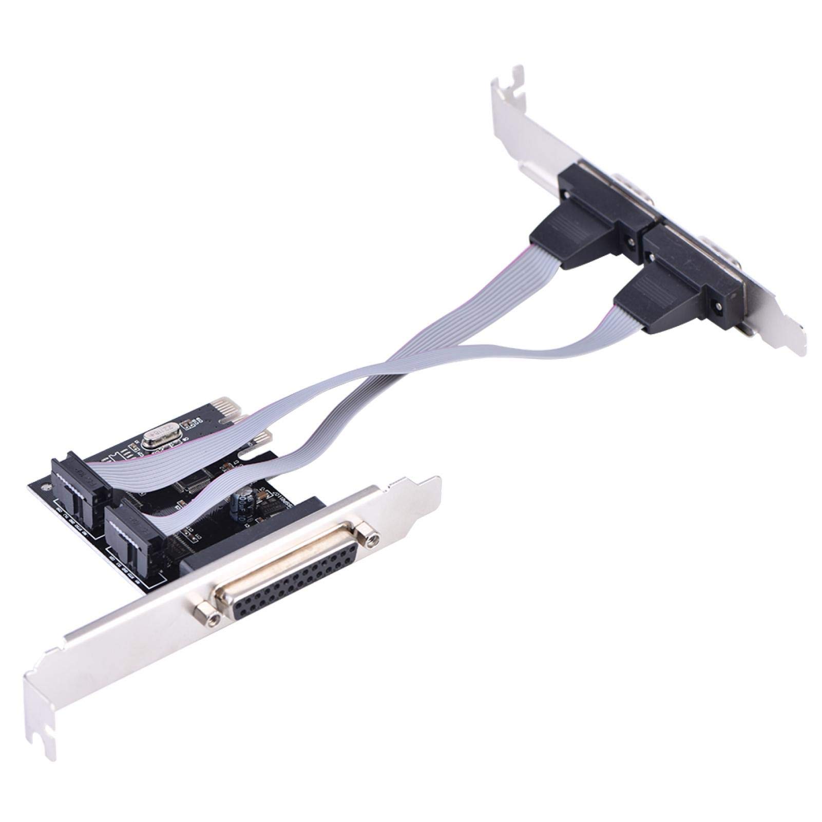 ASHATA Tarjeta de Interfaz PCI Express Serie RS232 de 2 Puertos, Puerto Serie PCI-E a RS-232 Doble + 1 Adaptador de Puerto LPT Paralelo DB25,para PC de Escritorio