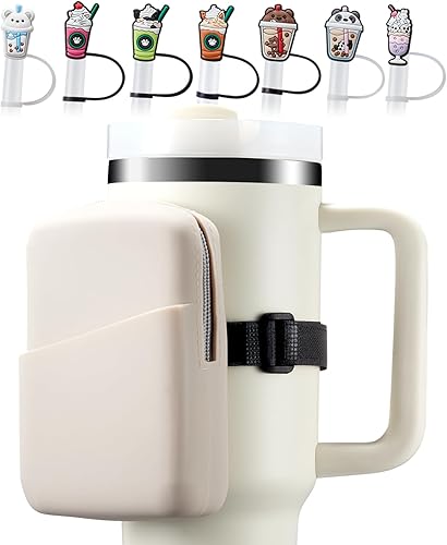 Bolsa con cremallera para botella de agua con 7 piezas de funda de popote de silicona para Stanley Quencher Adventure de 40 onzas y Stanley IceFlow