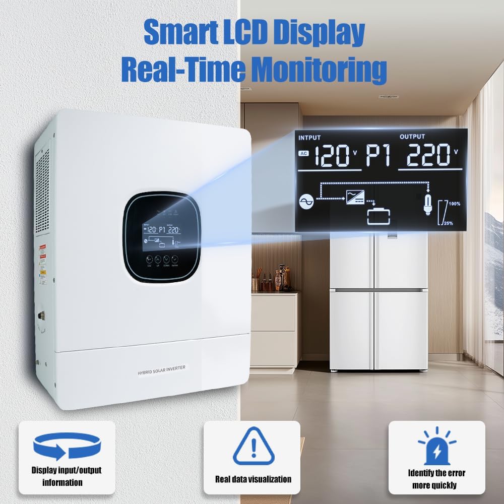 6600W Hybrid Solar Wechselrichter 48V auf 230V, Reine Sinuswelle mit 120A MPPT Laderegler, UPS Funktion, LCD Display, für Solaranlage & Haushaltsgeräte