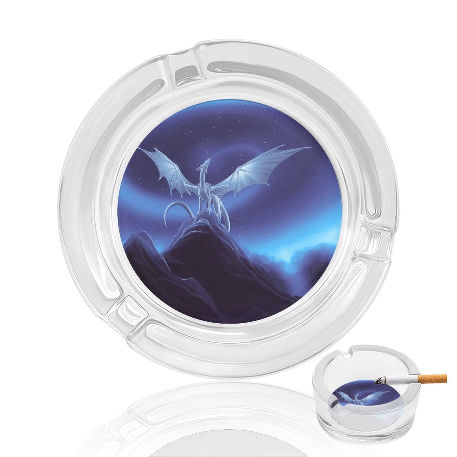 Flying Dragon Ashtray Portable Round Glass Outdoor Ash Tray for Home Office Garden Pub