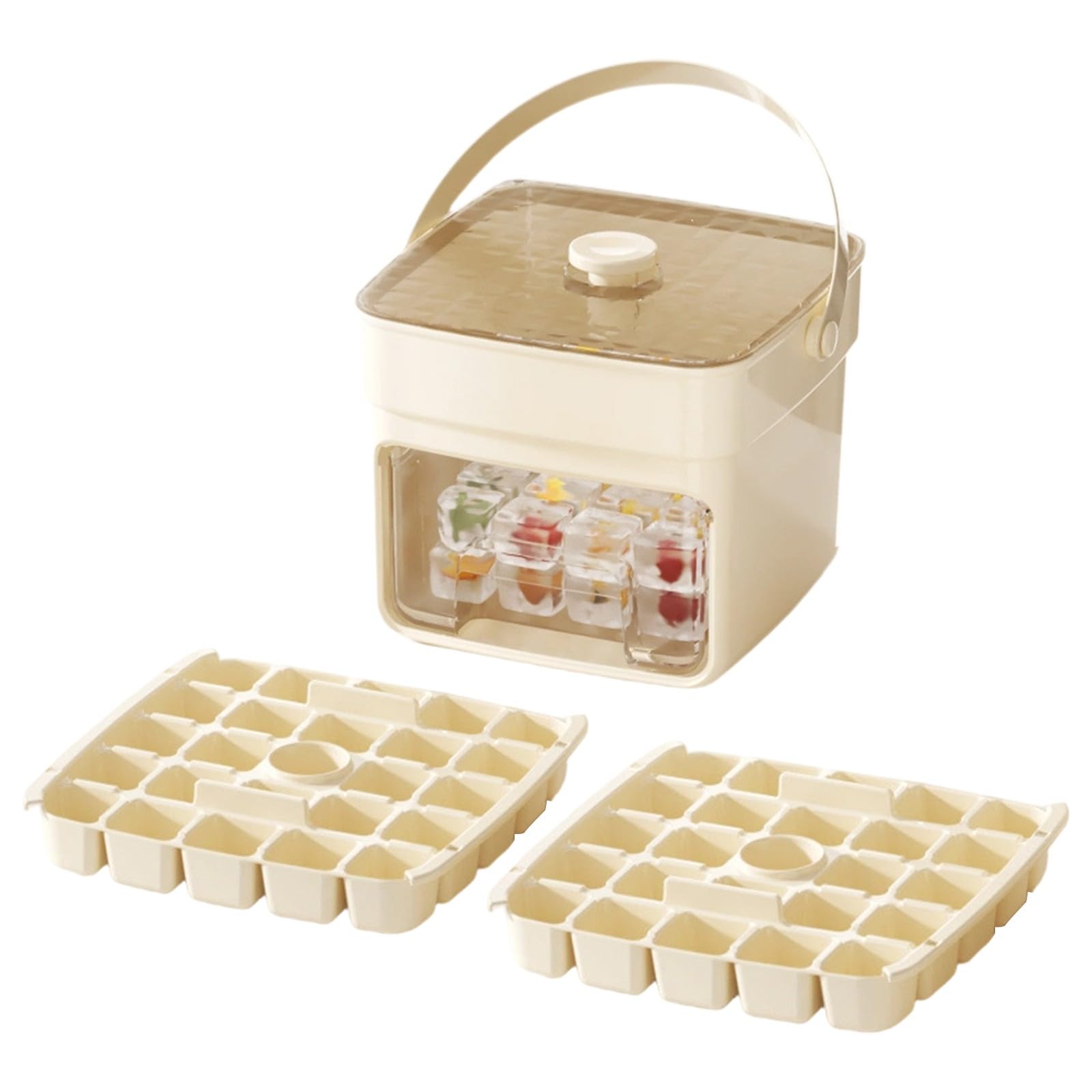Ice Maker Machine Easy Press Ice Cube Maker Counter Top Quick Release Grid Portable Reusable Tray 48 Ice Cube Tray Storage Box with Handle for Coffee, Cocktails and Juice Ideal for Home