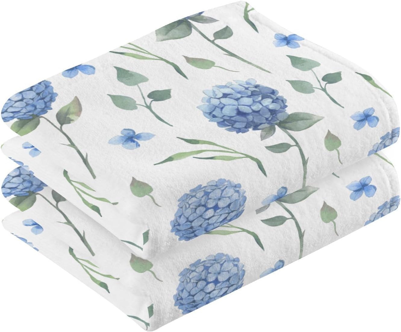 Cotton Hand Towels for Bathroom Set of 2 Blue Hydrangea Flowers Floral Absorbent Soft Decorative Face Towels for Guest Gym Hotel Sports 16x28 in Towel - Image 2