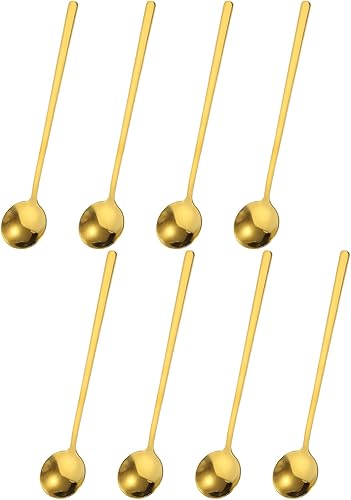Miniatura 8 de uxcell 8 cucharas de café de acero inoxidable de 5 pulgadas, mini cucharadita de café, cucharadita para café, postre, helado, pastel, dorado