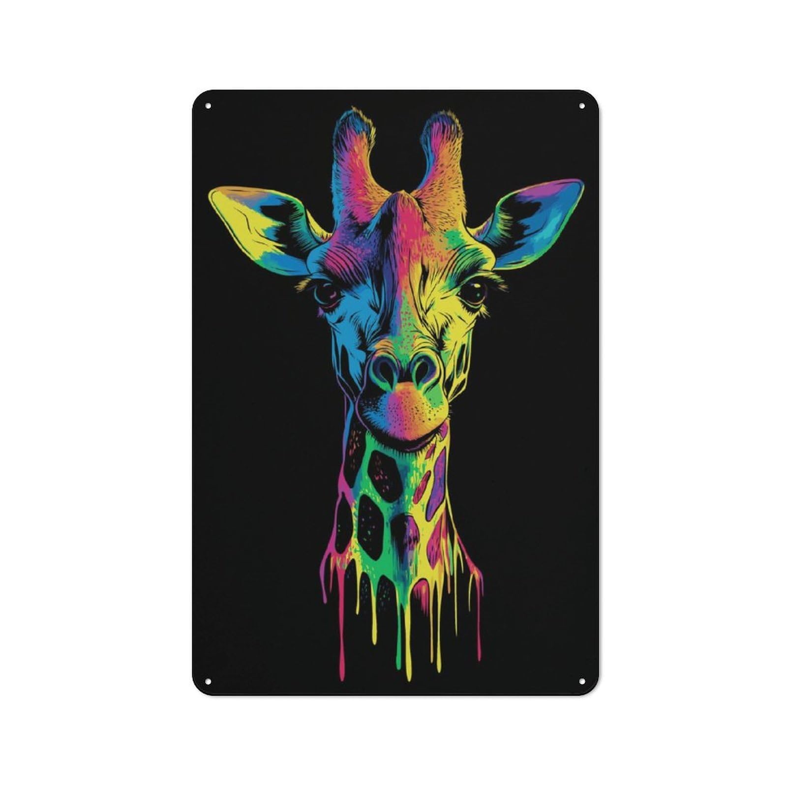 Junmoney Pop Art Rainbow Giraffe Bistro Style Decorative Metal Plaque 30X20cm, Bistro Wall Plaque For Tea Room, Shop Wall Or Breakfast Area