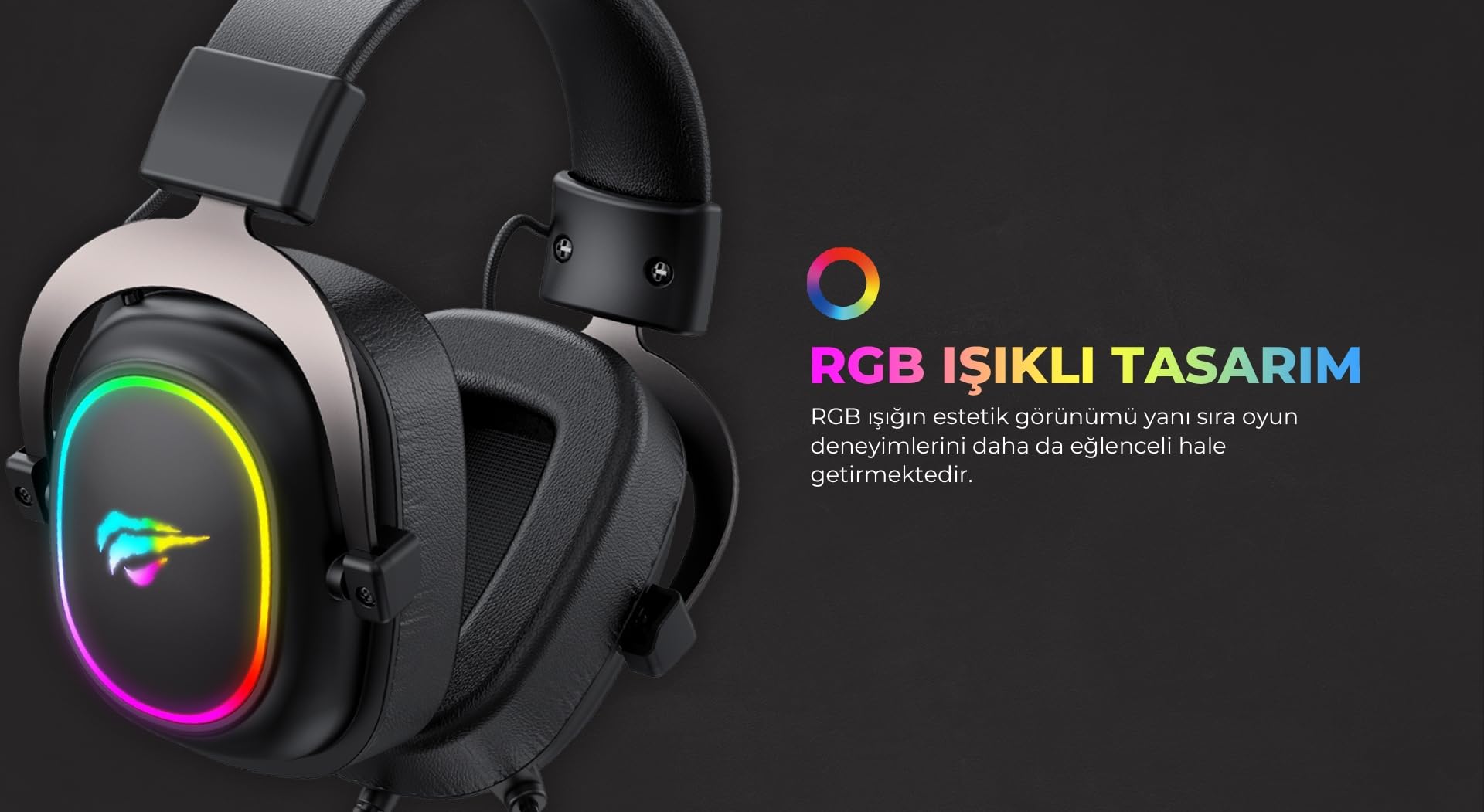Havit H2002p RGB Gaming Headset mit Mikrofon – 50 mm Treiber – 7.1 Kopfhörer mit Kabel Surround Sound – Memory Foam Ohrpolster, Verstellbarer Kopfbügel - 2 m Spiralkabel (Schwarz, Ocker)