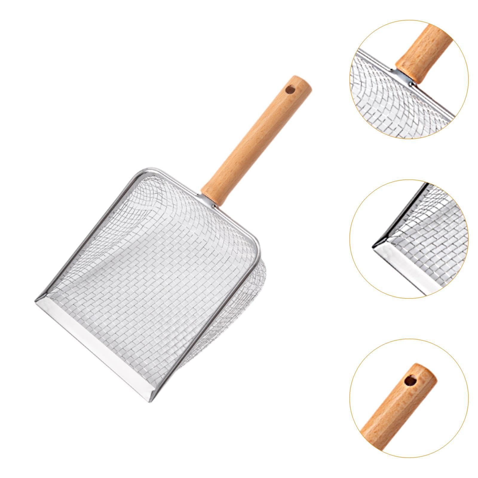 Dualoai Katzenstreu Sieb Mit Holzgriff - Edelstahl Sieb 4,3mm Maschen | Für Katzenklo & Terrarium