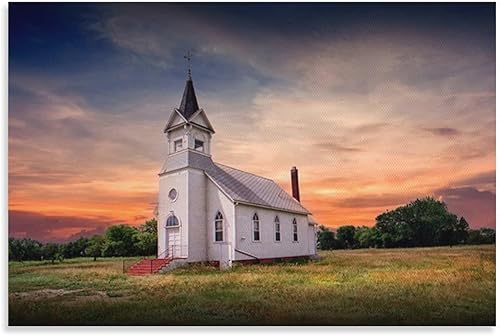 Iglesia campestre de Dakota del Norte, pradera, iglesia cristiana, paisaje, naturaleza, naturaleza muerta, hermoso póster de arte de pared, lienzo,