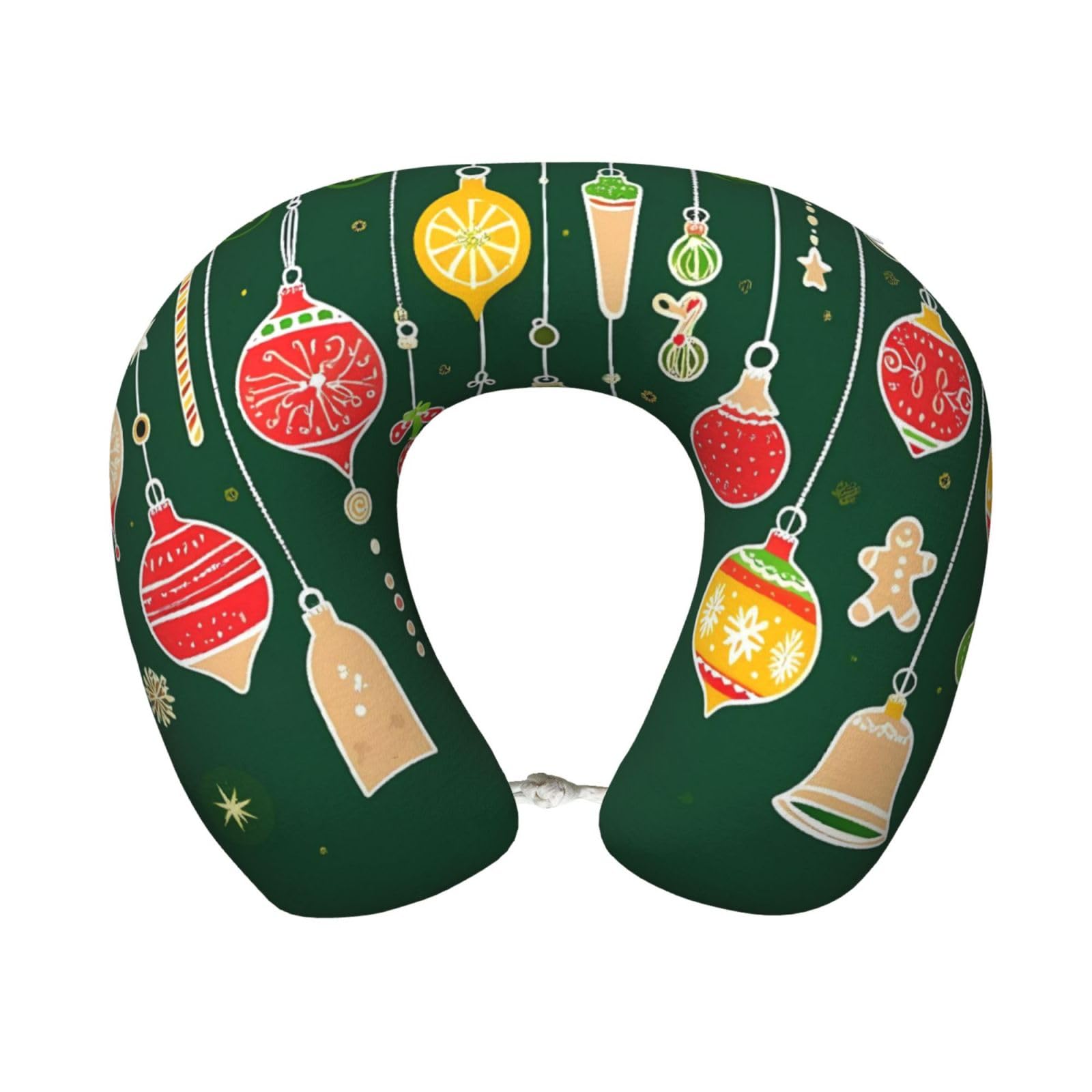 peiyeety Christmas Print Travel Pillow Memory Foam, Portable Neck Pillow for Airplane, Car and Office