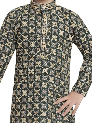 Image of TinySteps Boys' Ethnic Wear - Cotton Lakhnavi Chikan Kurta with Golden Sequence Work and Elastic Waist White Cotton Pajama - Festive & Wedding Outfit