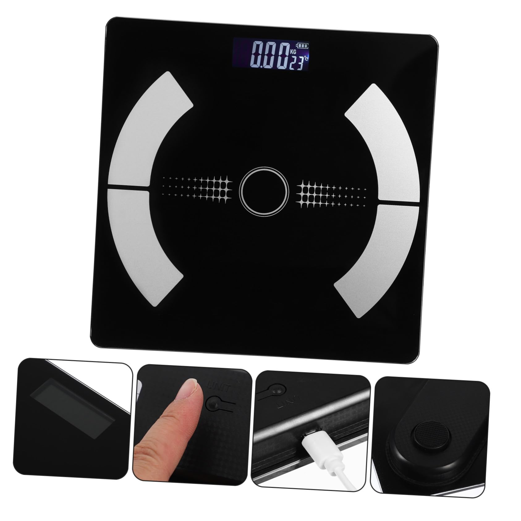Báscula de Baño Inteligente de Vidrio Negro Carga USB