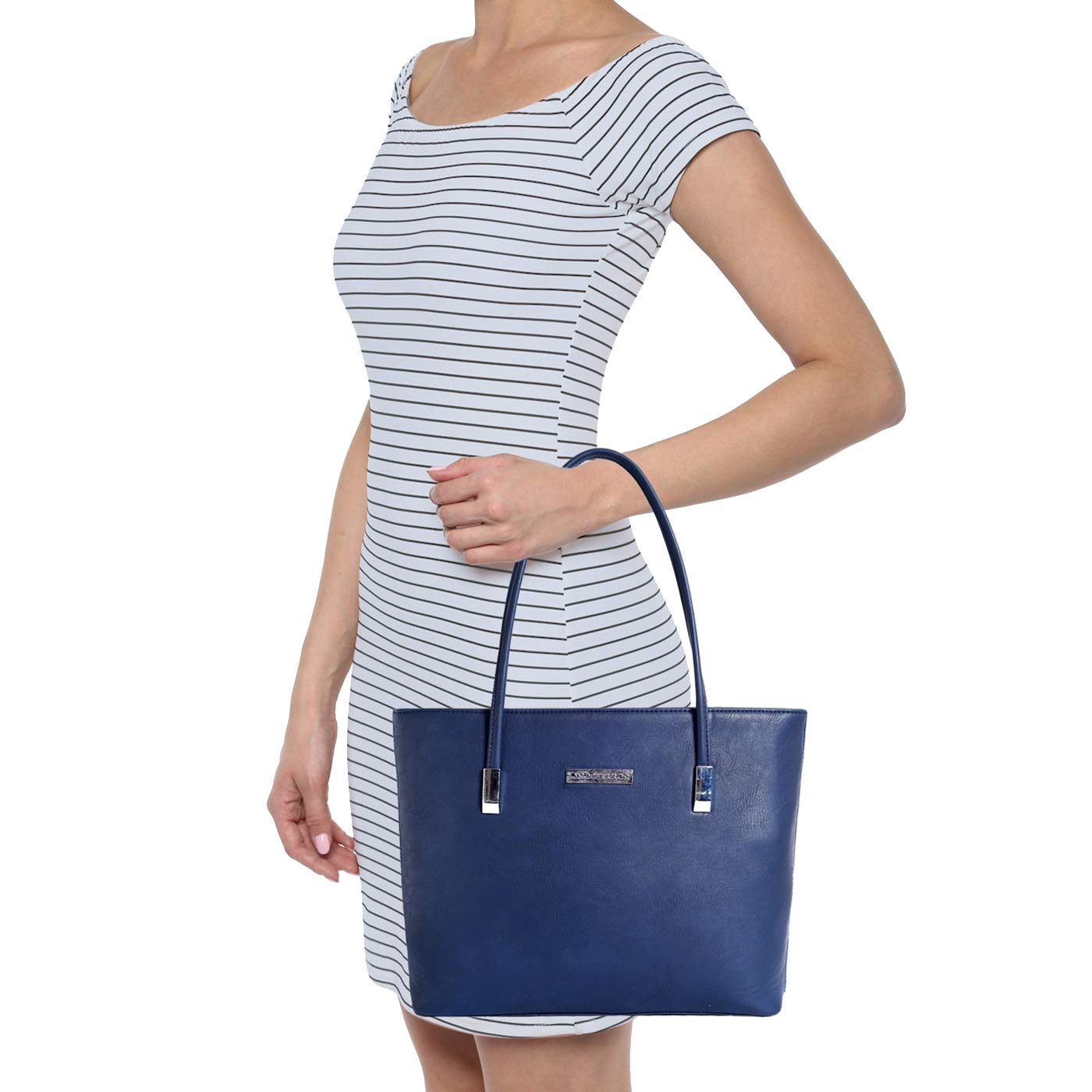 Lino Perros Women Navy Leatherette Zipper Tote Bag 4