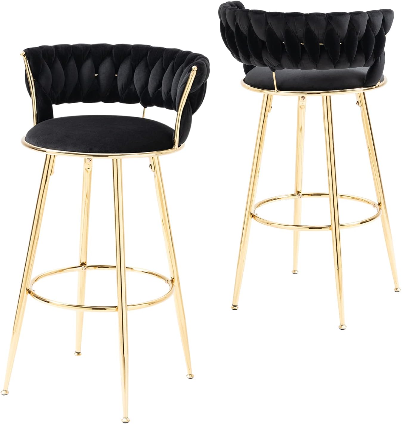Nrizc Velvet Modern Bar Stools Set of 2, Woven Bar Stool
