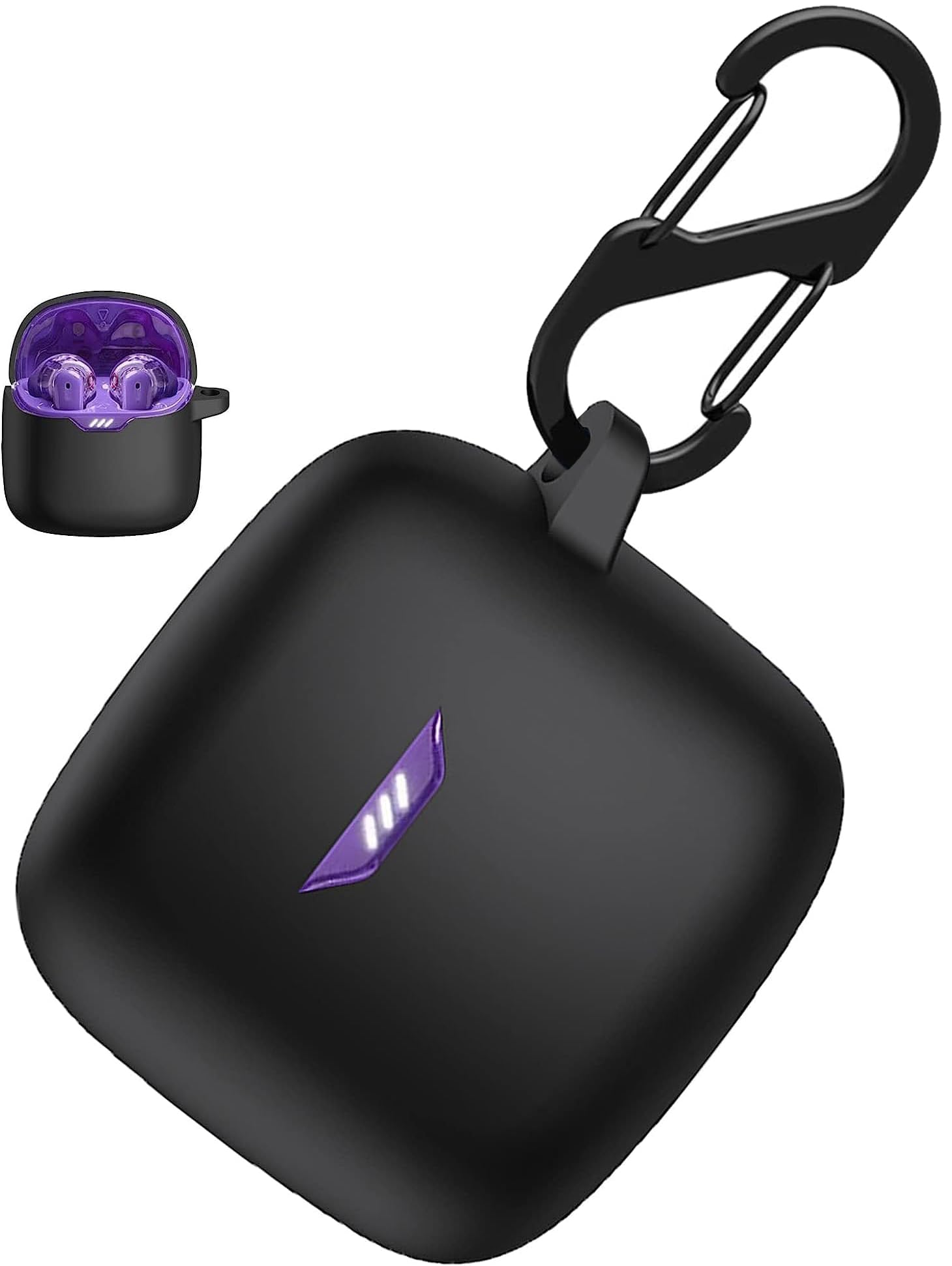 Carrying Silicone Case with Anti-Lost Keychain, Protective Shockproof Cover Compatible with JBL Tune Flex (Black)