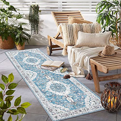 Vaukki Hallway Runner Rug, Traditional Soft Laundry Rug Runner, Non Slip Entryway Runner Mat, Washable Throw Rug Floor Carpet For Bathroom, Entryway, Kitchen And Bedroom (Light Blue, 2'X6') #TOP5