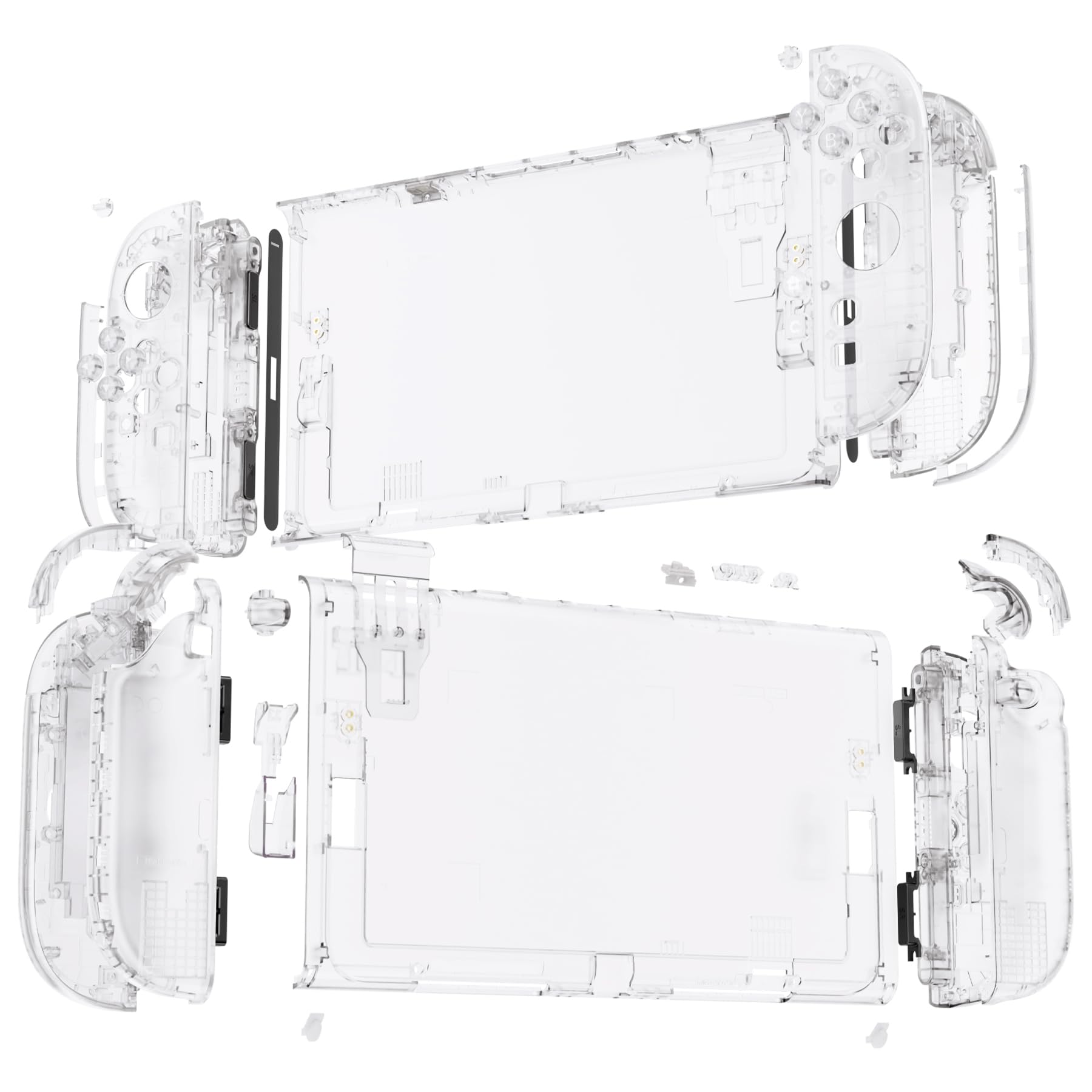 eXtremeRate DIY-Full Shell & Buttons Set für Nintendo Switch 2 Konsole, Deluxe Version Custom Faceplate/Backplate/Grips Joy con Case Zubehör – Transparent