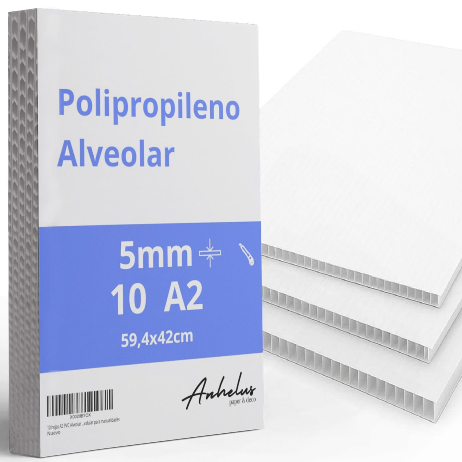 10 hojas A2 PVC Alveolar Blanco 5mm grosor | Láminas plástico corrugado | Formato A2 (59,4x42cm) | Planchas de polipropileno celular para manualidades