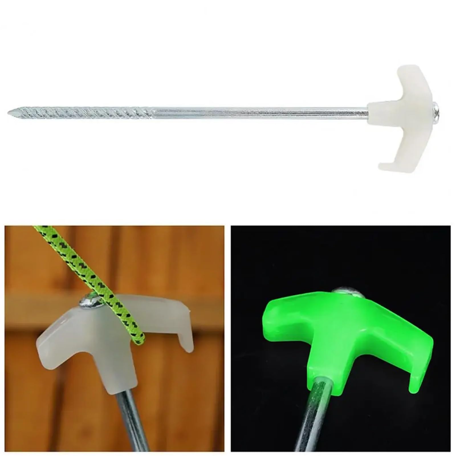 Piquets de tente avec corde à vent et clous lumineux - Piquets de tente haute dureté - Piquets fixes fluorescents pour camping