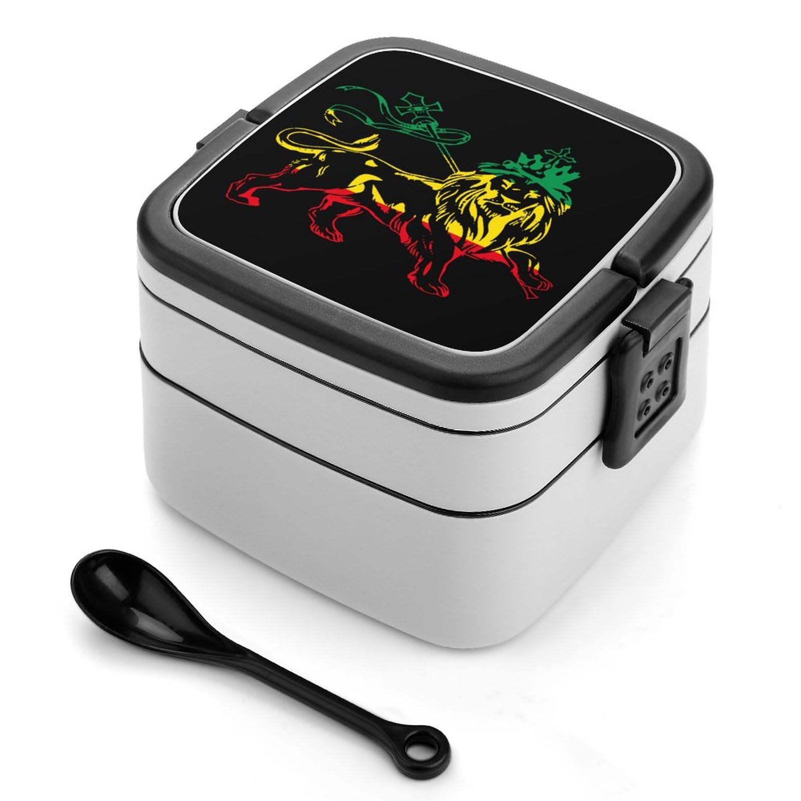 CGSBNGHA Rasta Lion Judah Ethiopia Flag Bento Lunch Box 2 Layer Lunchbox Food Container for Adults Office