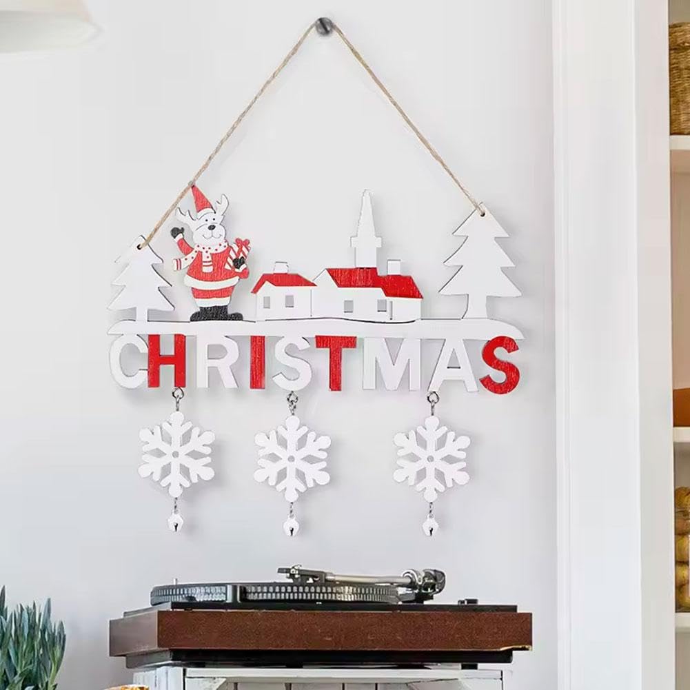 com-four® Decorazione da Appendere Natale - Appendiabiti in Legno con Scritte per Natale - Cartello in Legno per Porta, Finestra o Parete - Cartello Natalizio (Colore Argento + Bianco + Marrone