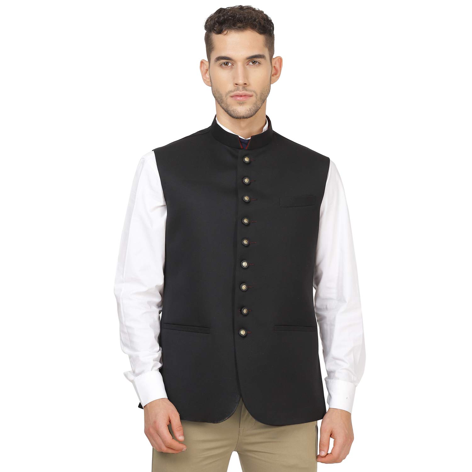 Black Cotton Blend Waist Coat For Men-image-13