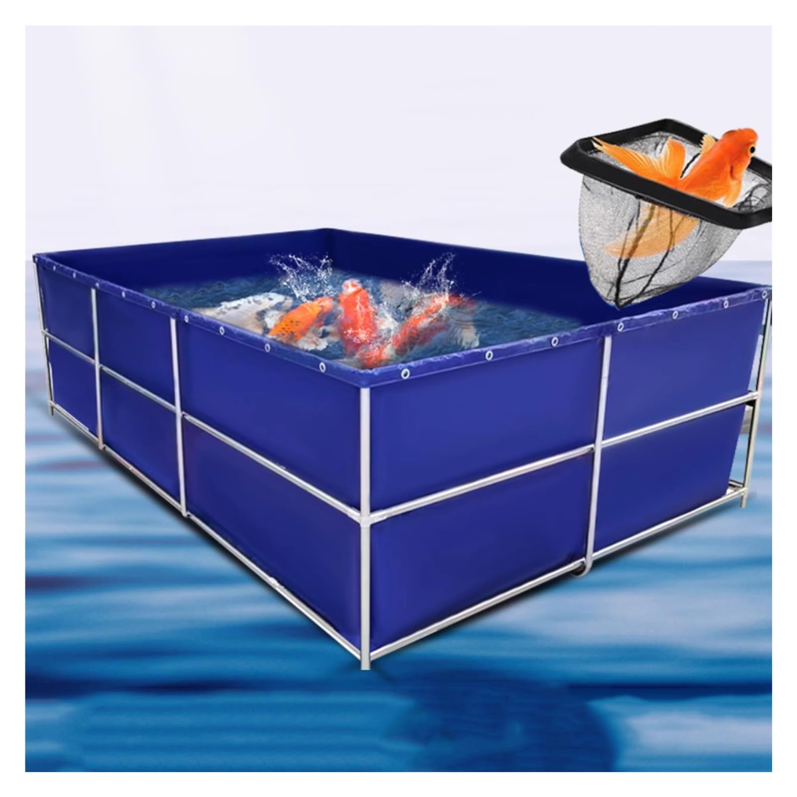 Foldable Canvas Fish Pond with Metal Frame and Drain Valve, Above Ground Aquarium Tank for Koi and Goldfish