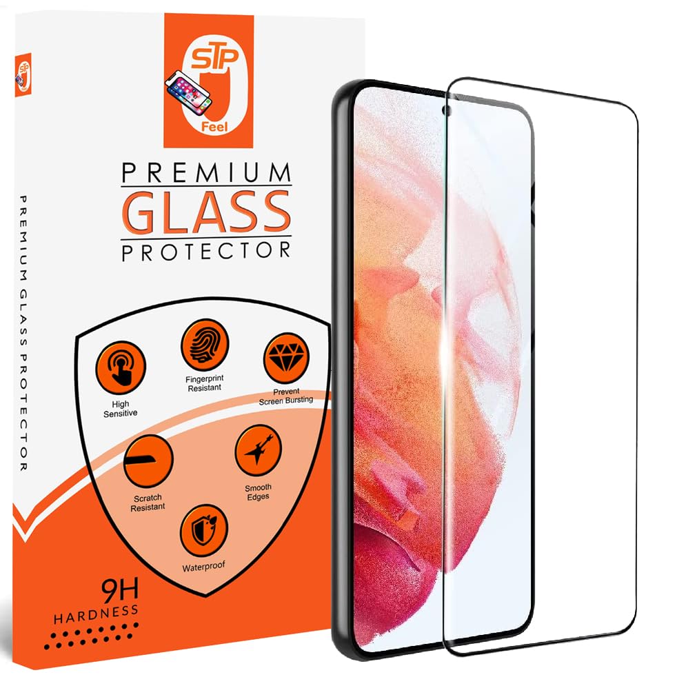 Image of STP FEEL Advanced Black Border Tempered Glass Protector For Samsung Galaxy S21 Plus | Full Glue Edge to Edge Full Glue Screen Protector Guard Protector, Pack of 1