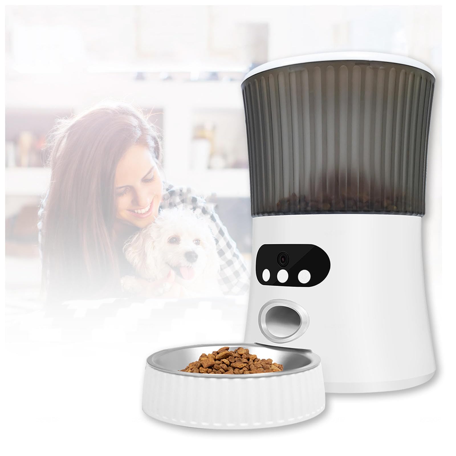Comedero Gato Automatico WiFi, 6L con Cámara 1080P, 2.4G WiFi con App Video Audio Visión Nocturna Comedero Automatico Perros, Comedero Gato Automatico