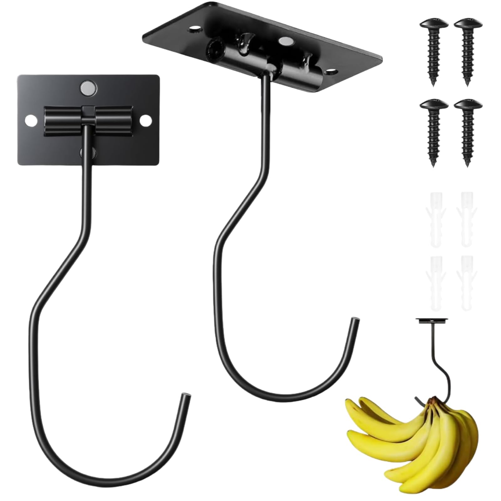 Guangdaovod Black 2Pack Folding Metal Banana Hanger Hook Adhesive - Keep Bananas Fresh (Black)